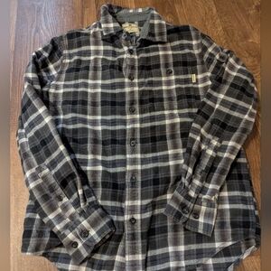 Woolrich Flannel Shirt Mens Medium Plaid Heritage Outdoors Black Gray